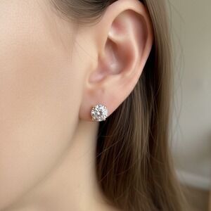 14k‎ Gold Round Cut CZ Stud Earrings Solitaire Push Back